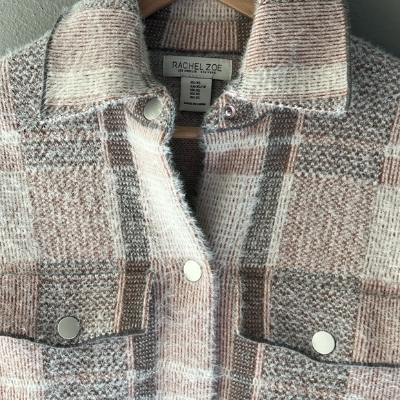 Rachel Zoe Super Soft Fuzzy Eyelash Plaid Snap Button Shacket Jacket Size XS - Picture 4 of 9